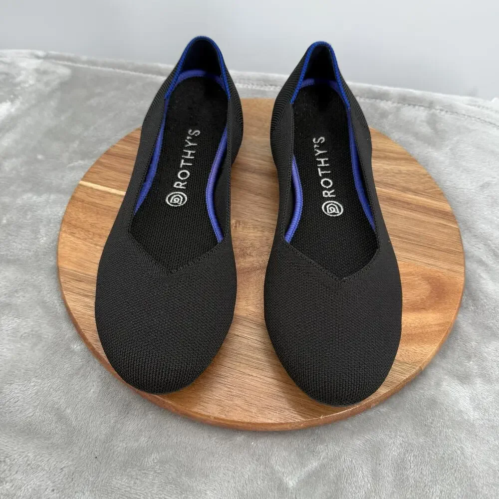 Rothy's The Flat Shoes Womens Size 10.5 Black Blue Washable Pointed‎ Ballet Eco